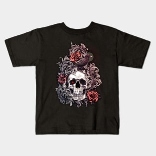 Skull Crow with Roses and Filigree Kids T-Shirt